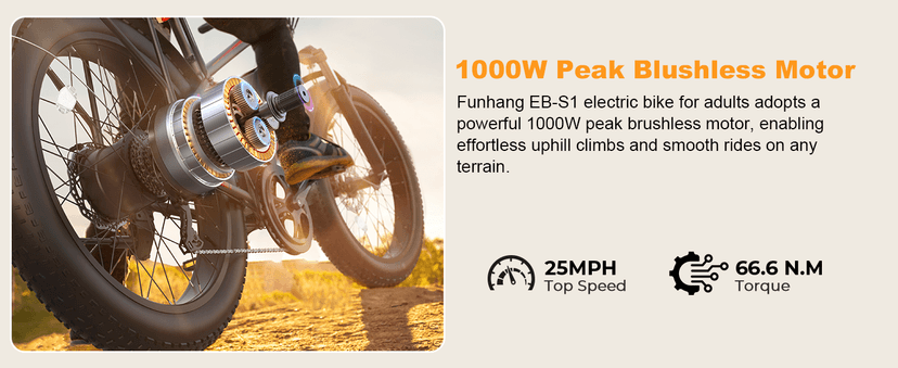 Electric Bike for Adults, 1000W Peak Ebike, 25MPH 60Miles Electric Mountain Bike, 26" Fat Tire Electric Bicycle with 48V 13AH Battery, Front Suspension,7 Speed, Rear Rack, UL 2849 Certified