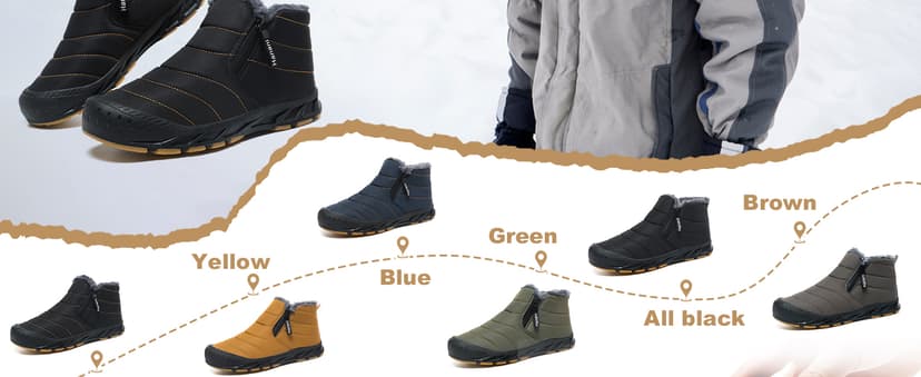 Hanani Mens Snow Boots Waterproof Winter Boots for Men Fur Lined Warm Ankle Boots Zipper Closure Slip on Outdoor Boot Comfortable Walking Shoes