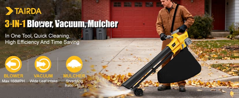 Cordless Leaf Blower Vacuum Mulcher Compatible for Dewalt 20V Battery(NO Battery), 3-in-1 Handheld Leaf Vacuum Mulcher with 40L Bag, 4 Variable Speeds with Turbo Modes for Yard Patio Driveway Cleanup