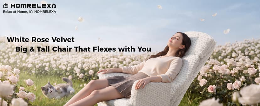 HOMRELEXA Big and Tall Office Chair, Flip Armrests for Pets & Cross Legged Sitting, Executive Ergonomic Computer Gaming Chair with Foot Rest, White Rose Velvet Wide Seat Reclining Desk Chair