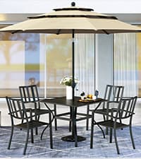 MFSTUDIO Outdoor Dining Set for 4, Patio Table and Chairs Set with Umbrella Hole, Metal Patio Furniture Set for Patio, Deck, Yard, Porch