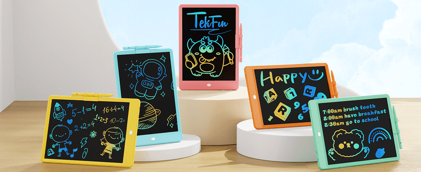 TEKFUN LCD Writing Tablet Doodle Board, 10inch Colorful Drawing Tablet Writing Pad, Kids Travel Essentials, Toddler Toys for 3 4 5 6 7 8 Year Old Girls Boys (Blue)