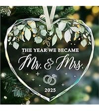First Christmas Married Ornament 2025, Mr and Mrs Gifts, Wedding Gift for Couples 2025, Newlyweds, Glass Christmas Ornaments 2025, Bridal Shower Gift, Just Married Xmas Hanging Ornament