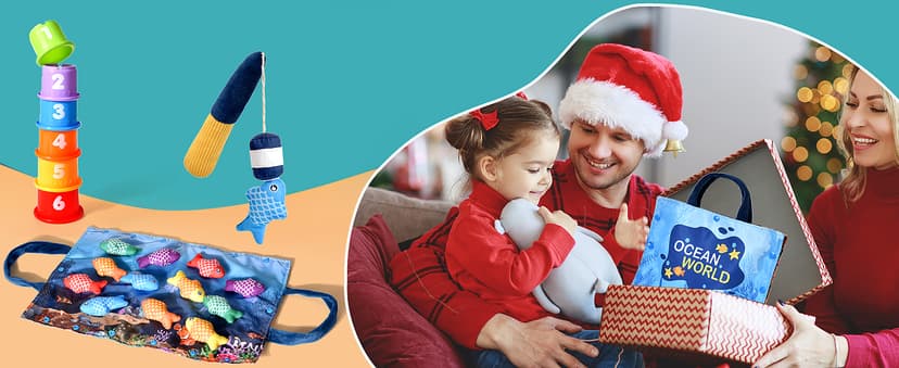 Montessori Toys for 1 Year Old Boy Girl Gifts, Cloth Fishing Game Toddler Toy 1-3, Sorting Learning Baby Toys 6-12-18 Months, One Year Old Girl Boy Birthday Gifts