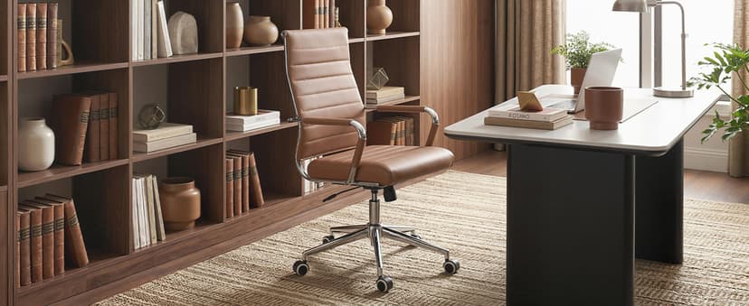 Okeysen Office Desk Chair, Ergonomic Leather Modern Conference Room Chairs, Executive Ribbed Height Adjustable Swivel Rolling Chair for Home Office. (Brown)