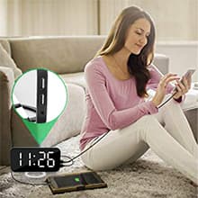 Sukeen Digital Alarm Clock,6" Large LED Display with Dual USB Charger Ports | Auto Dimmer Mode | Easy Snooze Function, Modern Mirror Desk Wall Clock for Bedroom Home Office for All People (Gold)