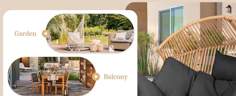 Vongrasig Wicker Egg Chair PE Rattan Rocking Chair with Cushion, Oversized Patio Lounge Rocker Chair for Outdoor, Indoor, Balcony, Backyard, Garden, Black