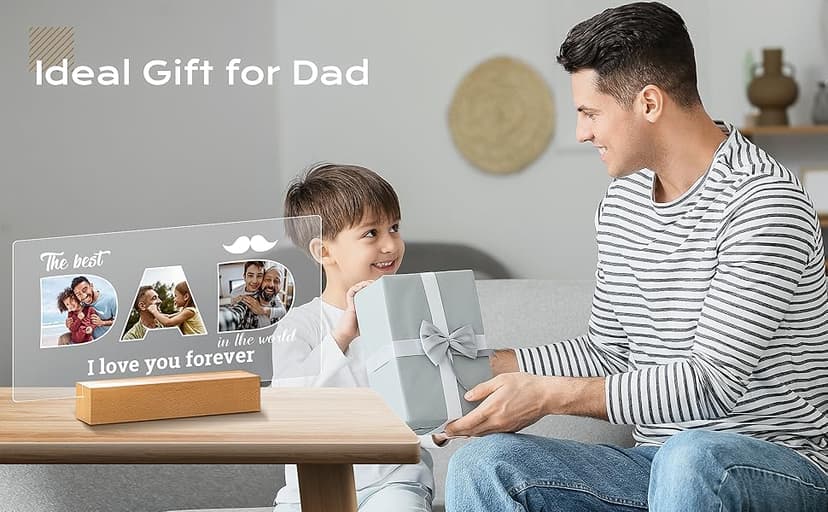 Personalized Gifts for Dad from Daughter Son, Custom Picture Frames with Photos, Customized Photo Frame with Night Light, Personalized Dad Gifts for Birthday Fathers Day Christmas