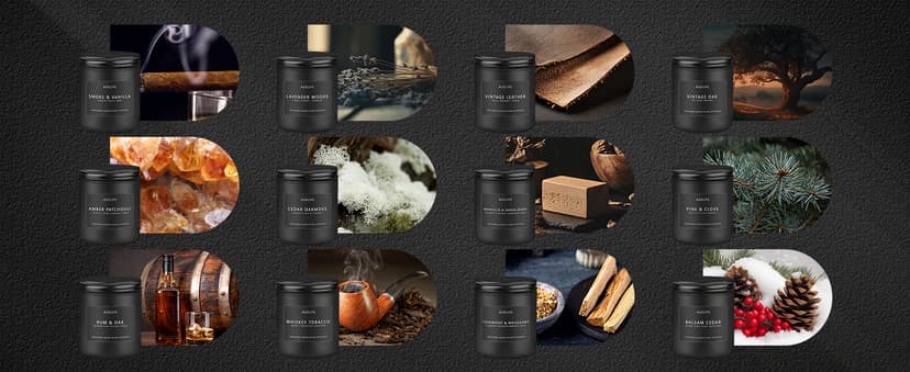 Auelife Scented Candles Set | Men Candle Set, Scented Candles for Home, Gifts for Men Aromatherapy Gift Set - 4 Pack Manly Gifts for Dad Fathers Day, Soy Candle of Leather/Smoke & Vanilla/Oak/Lavender