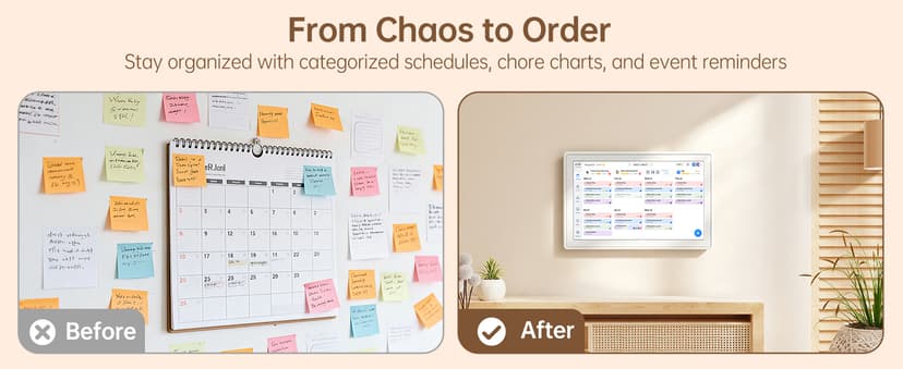 Real-time Google, Outlook and iCloud sync keeps every family member organized, with meal planning and no subscription fees. 15.6" Digital Calendar Wall Touch Screen, Chore Chart, Photo Frame, Bases B0GBVS5NX1
