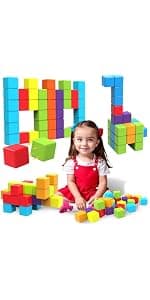 Sensory & Montessori Toys for Boys & Girls 1 2 3 Years Old, Toddler Travel Toys, Magnet Toys for Kids Birthday Gifts (12 PCS) Magnetic Building Blocks Large, 1.65 inch Stacking Cubes for Toddlers B0CHJTD1FS