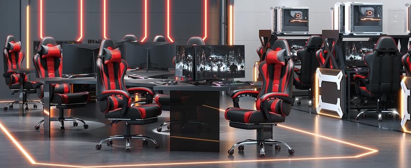 Yaheetech Gaming Chair, Video Game Chair with Massage Lumbar Support and Footrest Height Adjustable Ergonomic Computer Chair with Swivel Seat and Headrest, Black/Red