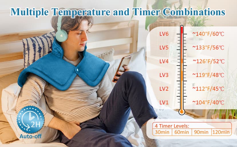 Heating Pad for Neck and Shoulder, Birthday Gifts for Men Dad Husband, Electric Weighted Heat Pad for Back Pain Relief, Anniversary Christmas Gifts for Women Mom, Blue