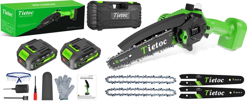 Tietoc Mini Chainsaw 6-Inch with 2 Batteries, Electric Saw, Stocking Stuffers Christmas Birthday Gifts Present for Men Dad Husband Gardener Adults, Cool Gadgets 2025