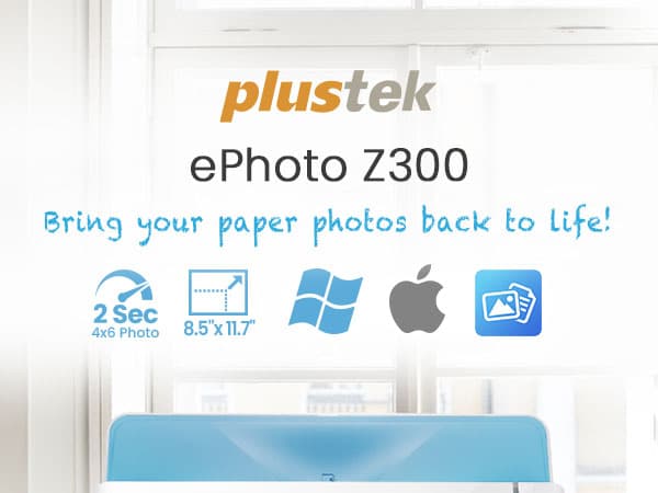 Plustek Photo Scanner ePhoto Z300, Scans 4x6 inch Photos in 2 Seconds, Auto crop and deskew with CCD Sensor, Supports Mac and PC