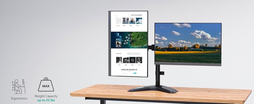 WALI Dual Monitor Stand for Desk, Monitor Stands for 2 Monitors up to 27 inch, Dual Monitors Mount Fits up to 22lbs, Free Standing Full Motion Dual Monitors Arm for Desk (MF002), Black
