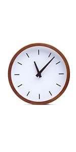Driini Wooden Analog Desktop Clock – 4.3 in. Decorative Pinewood, No-Tick Design – Easy to Read Silent Sweep Mantle Clock – Quiet Tabletop Clocks with Wood Body, Hands, & Battery Cover; Dark