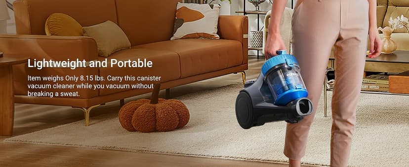 Eureka WhirlWind Bagless Canister 2.5L Vacuum Cleaner, Lightweight Vac for Carpets and Hard Floors, NEN110A, Blue