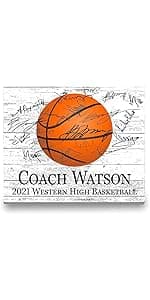 Basketball Coach Gift Plaque - Coaches Recognition Award Trophy - SIGNABLE PERSONALIZED For Team Signatures & Thank You Notes - Solid Wood - 8.5in x 11in x .75in (Basketball Coach)
