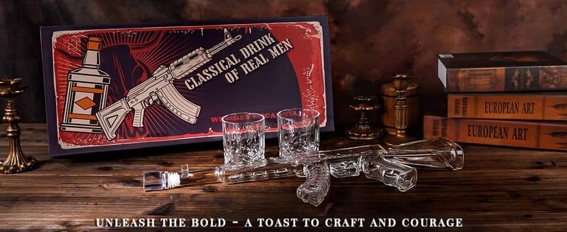 Whiskey Decanter AK47 Set with 2 Whiskey Glasses, Gifts for Men Dad Stocking Stuffers, Unique Christmas Anniversary Birthday Gift for Him Husband, Cool Presents liquor dispenser for Home Bar
