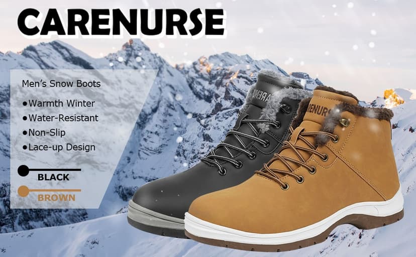CARENURSE Mens Winter Snow Boots Water Resistant Warm Fur Lined Anti Slip Work Ankle Shoes Casual Lightweight Hiking Outdoor Trekking Boot
