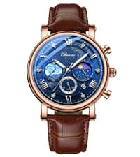 FANMIS Men's Classic Multifunctional Military Sports Analog Watch Business Dress Waterproof Luminous Chronograph Starry Sky Moon Phase Leather Wristwatch