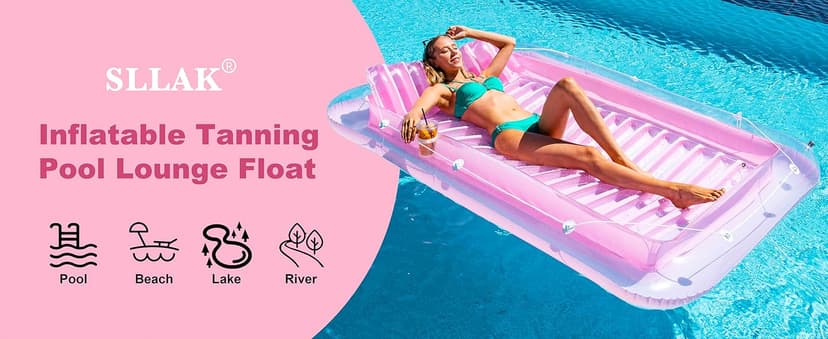 Inflatable Pool Floats Lounger for Adults, Blow Up Tanning Pool Raft Sun Tan Tub with Inflatable Pillow for Family Outdoor, Garden, Backyard Summer Water Party (14+ Year Old)