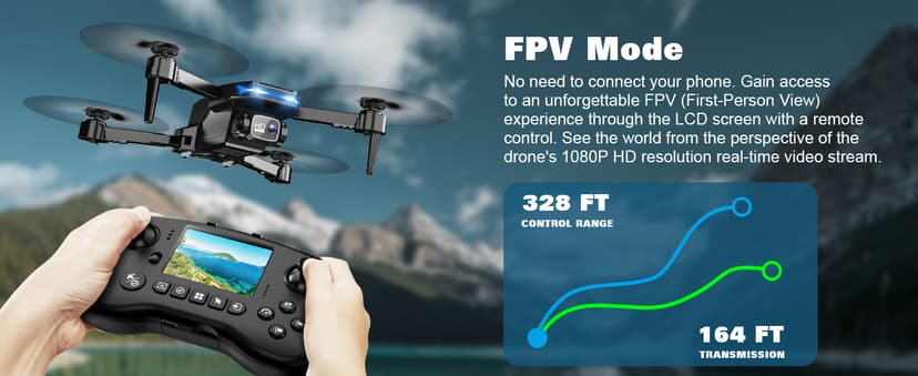 Drone with Camera - Drone with Screen on Controller for Beginners, Foldable Remote Control Quadcopter with Gesture Control, 3D Flip, One Key Start, Emergency Stop, 2 Batteries, Easier to use