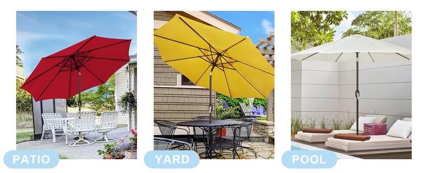 Blissun 9' Outdoor Patio Umbrella, Outdoor Table Umbrella, Yard Umbrella, Market Umbrella with 8 Sturdy Ribs, Push Button Tilt and Crank