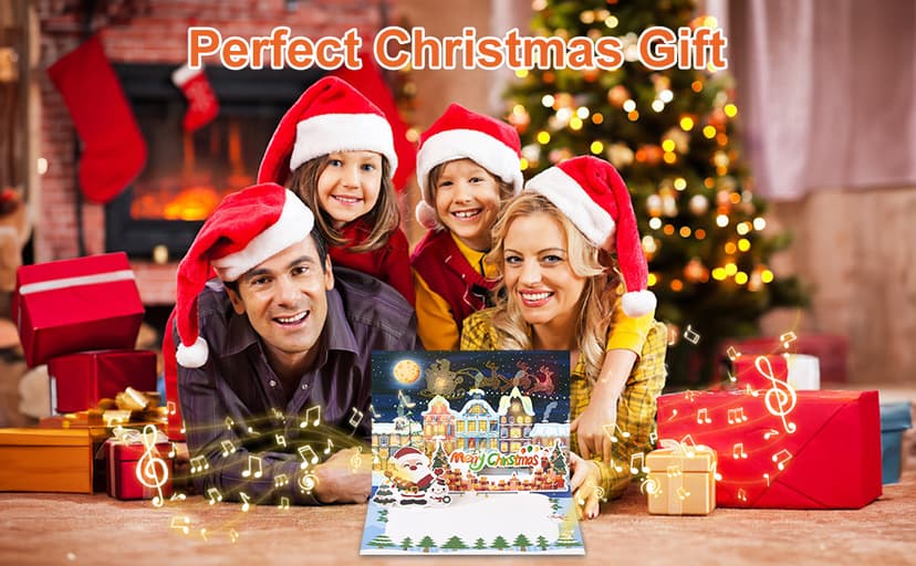 Christmas Cards Large Size, 3D Pop Up Merry Christmas Card with Light and Music, Handmade Christmas Gift Card with Envelope, Musical Greeting Card for Kids Son Daughter Husband Wife