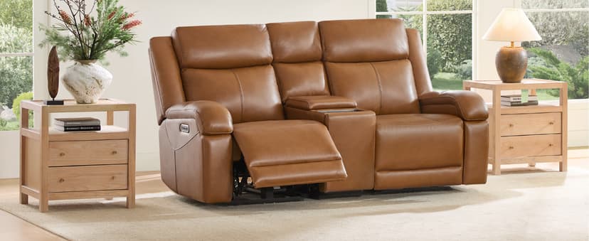 Watson & Whitely Genuine Leather Power Recliner Sofa, 3 Seater Wall Hugger Reclining Sofas with Power Headrest, USB & TypeC Ports, Electric Recliner Couch Set for Living Room, Saddle Brown
