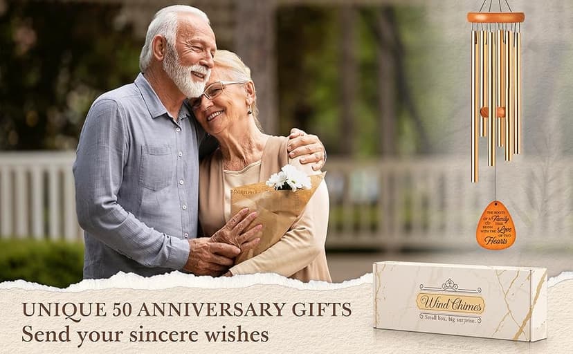 50th Wedding Anniversary Wind Chime, Happy 50th Anniversary Romantic Gifts for Couple, Parents, Wife, Husband, Friends, Golden Anniversarys Keepsake Gifts Ideas