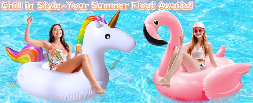 TURNMEON Giant Flamingo Pool Float, Inflatable Summer Beach Swimming Raft Lounge Ride-on Water Pool Floatie for Adults Kids Lake Beach Float Pool Party Toys, Flamingo/Unicorn