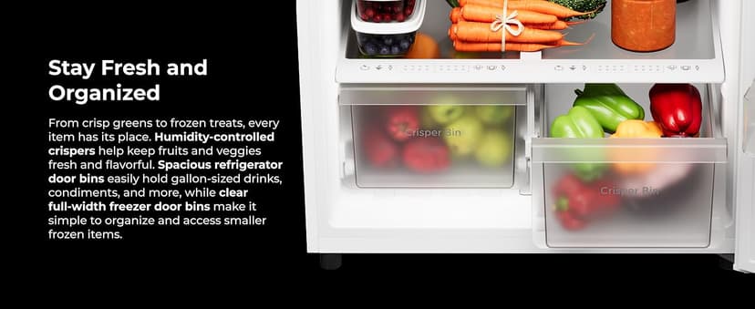 Kenmore 30" Top Mount Refrigerator with Freezer - Adjustable Shelving, Humidity-Controlled Crispers, LED Lighting, ENERGY STAR Certified, Garage Ready, 18.1 cu. ft. Capacity - White