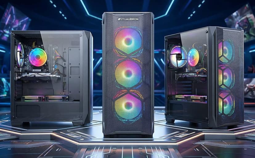 STGAubron Gaming PC Desktop Computer, Intel Core I7 up to 3.9 GHz, Radeon RX 580 8G, 16G RAM, 512G SSD, WiFi, Bluetooth 5.0, RGB Fan x6, RGB BT Sound Bar, Windows 10 Home