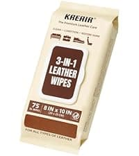 Kreair 3in1 Leather Wipes 75 XL Count, Clean, Condition & Restore Shine, Extra-Large 8"x10" Wipes for Car Seats, Shoes, Furniture & Bags, Thick, Durable & Non-Linting, Safe for All Leather Types