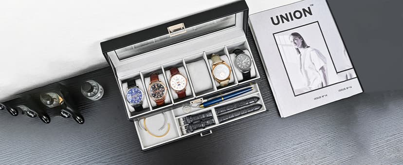 ProCase ProCase Watch Box, 6 Slot Watches Display Case with Drawer, Mens Watch Case with Glass Lid, 2-Layer Mens Jewelry Organizer Storage Holder, Birthday Valentine Gifts for Men -6 Slot, Black