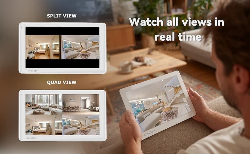 CasaCam Wireless Security Camera System | 10.1” Touchscreen Monitor, 2 2K Floodlight Cameras | Indoor/Outdoor, No Monthly Fees, AI Detection, Two-Way Talk, 64GB SD, GuardianCam Pro VS6102
