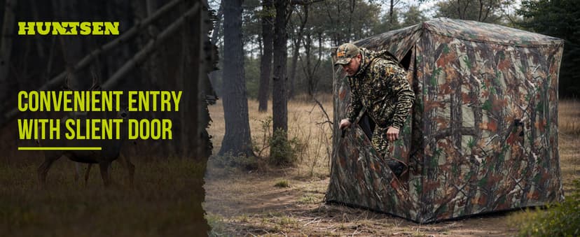 HUNTSEN Hunting Blind 270 Degree See Through Ground Blind - 2-3 & 3-4 Person Pop Up Deer Blind for Hunting with Carrying Bag - 300D Reinforced Portable Durable Blind for Turkey and Deer
