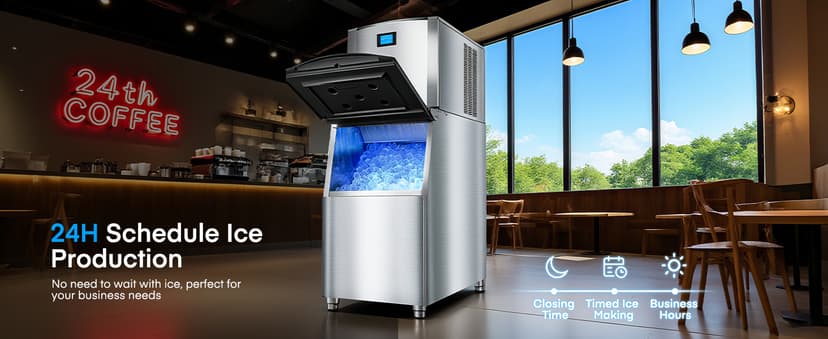 Commercial Ice Maker Machine 500LBS/24H, 350LBS Stainless Steel Storage Bin, 182 Ice Cubes in 10-15min, Self-Cleaning, Air Cooled Ice Machine with LCD Touchscreen for Bar Business Cafe (500 lbs)