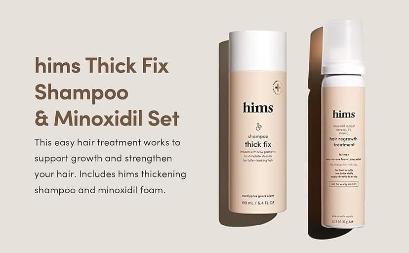 hims Thick Fix Hair Thickening Shampoo & 5% Minoxidil Treatment Foam Set - Hair Loss Treatment for Men - Moisturizing, Color Safe Shampoo & Foam - 2 Count