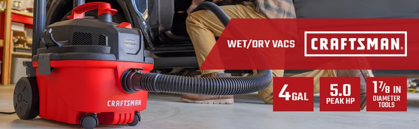 CRAFTSMAN CMXEVBE17040 4 Gallon 5.0 Peak HP Wet Dry Vac, Portable Shop Vacuum Wet and Dry with Filter, Hose and Attachments for Home and Automotive Cleaning