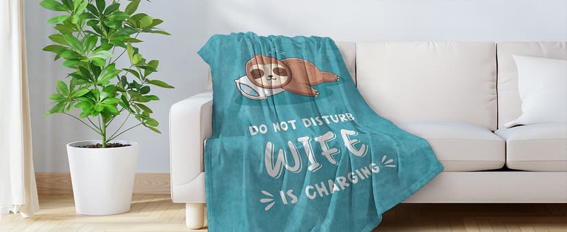 Wife is Charging Sloth Blanket 60" x 50", Cyan, Christmas Mothers Day Birthday Gift for Wifey from Husband Leebbsin Funny Gifts for Wife, Anniversary Wedding Gifts for Wife B0DNMFTB5W