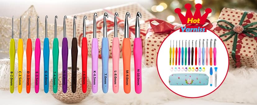 Yarniss Crochet Hooks,14 Size Crochet Set 2mm(B)-10mm(N), Ergonomic Crochet Hooks Set with Case for Beginner,Long Crochet Needles