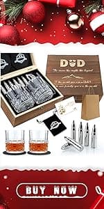 Whiskey Stones Gift Set - Whiskey Glass Set of 2 - Granite Chilling Whiskey Rocks - Scotch Bourbon Box Set -Father's Day Birthday Gifts for Men Drinking Gift for Dad Him Husband Party Holiday Present