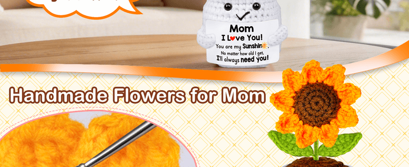Gifts for Mom, Birthday Gift for Mom, Handmade Crochet Flowers Sunflower for Home Office Desk Decoration, I Love You Gifts for Moms Mama from Daughter Son Kids, Mothers Day, Xmas Present Idea
