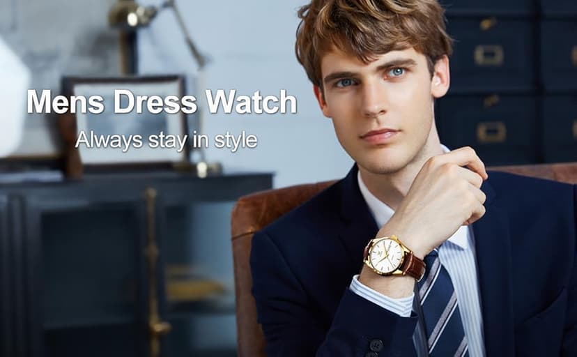 QBAIZI Men's Casual Leather Watch, Easy to Read Three-Hand Analog Stainless Steel Watches for Men, Minimalist Day Date Waterproof Luminous Mens Quartz Wristwatch