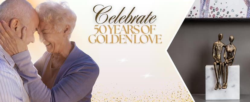 50th Wedding Anniversary Couple Gifts - Iron and Marble Sculpture - Gifts for 50th Wedding Anniversary for Parents or Friends - Includes Present Box, Engraved Plaque and Poem Card