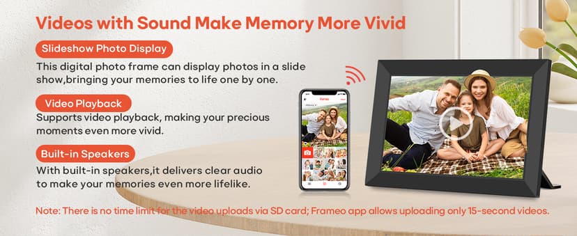 BIGASUO Digital Picture Frame, 10.1" Frameo Digital Frame WiFi with 32GB Memory, 1280x800 IPS Touch Screen, Send Photos/Videos from Your Phone Anywhere, Photo Gifts for Parents and Grandparents