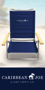 CARIBBEAN JOE Folding Beach Chair, 4 Position Portable Backpack Foldable Camping Chair with Headrest, Cup Holder, and Wooden Armrests